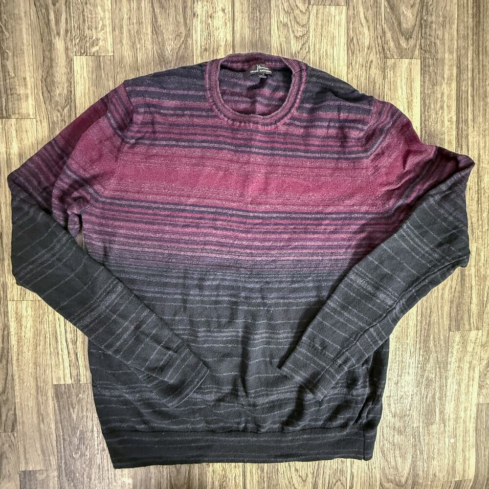 Marc Anthony Men’s Striped Crewneck Sweater Burgundy Black Gray Luxury Blend